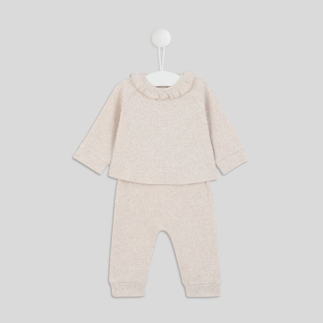 Ensemble côtelé uni en rib, en coton certifié Oeko-Tex beige chine <span itemprop=