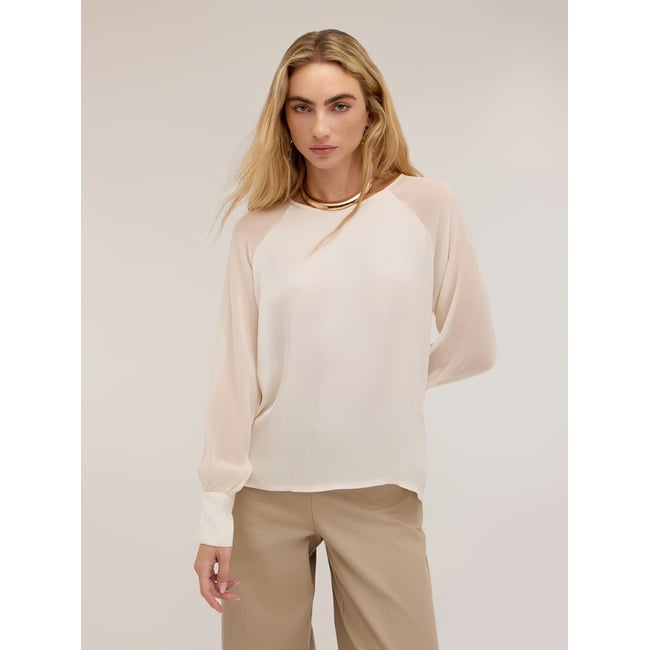 Blouse avec manches raglan semi-transparentes blanc <span itemprop=