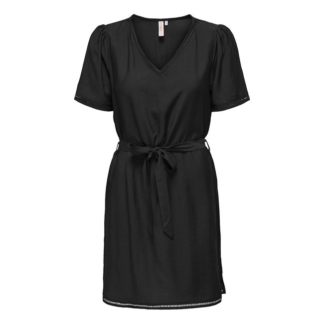 Vestido corto para anudar negro <span itemprop=