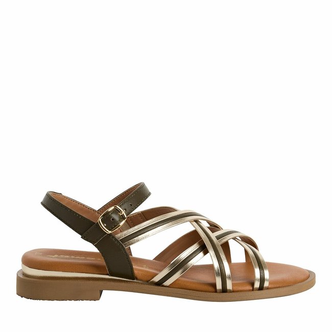 Sandalias planas de varias correas caqui <span itemprop=