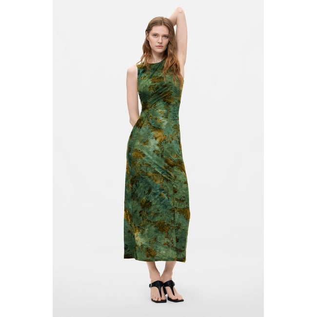 Robe midi floquée vert <span itemprop=