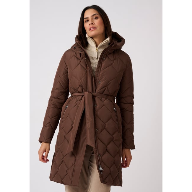 Parka longue ceinturée Thermolactyl marron foncé <span itemprop=