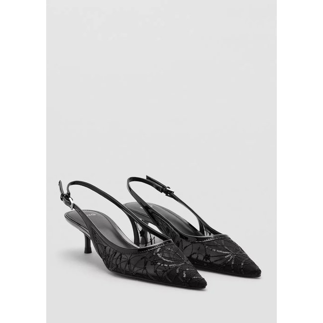 Chaussures talon kitten heel brodées de sequins noir <span itemprop=