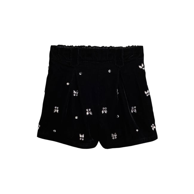 Short à enfiler orné de diamants noirs <span itemprop=