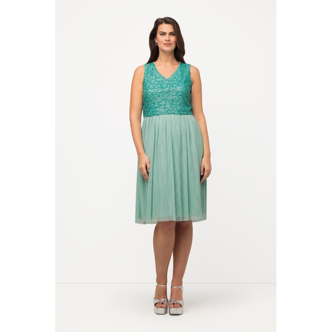 Robe midi à paillettes, sans manches gris turquoise <span itemprop=