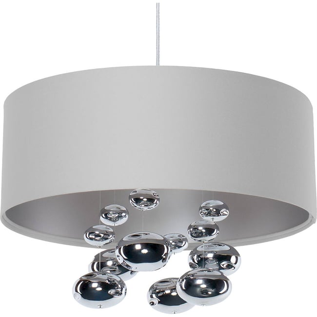 Suspension ronde en tissu boules décoratives Bubble Light Couleur gris satin avec finition argent mat <span itemprop=