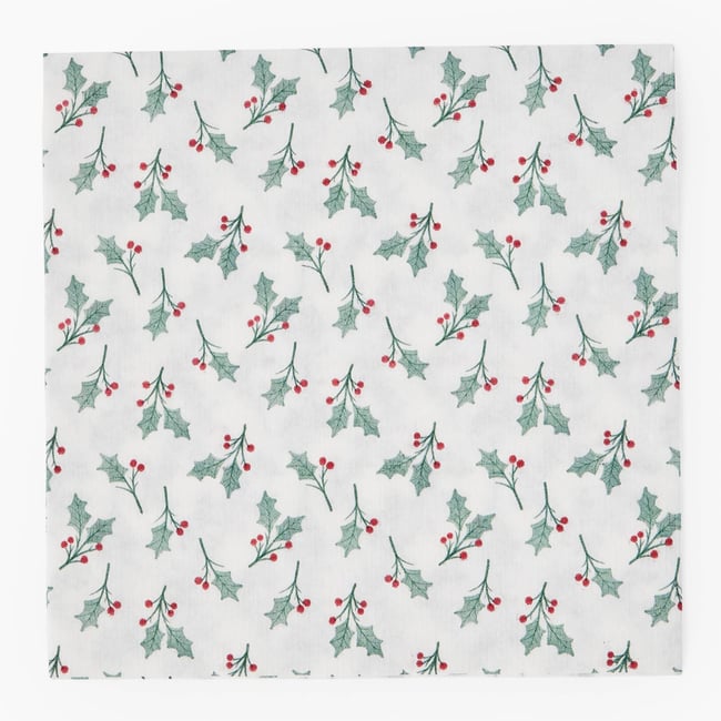 20 serviettes 40x40 imprimé multi houx blanc et vert <span itemprop=