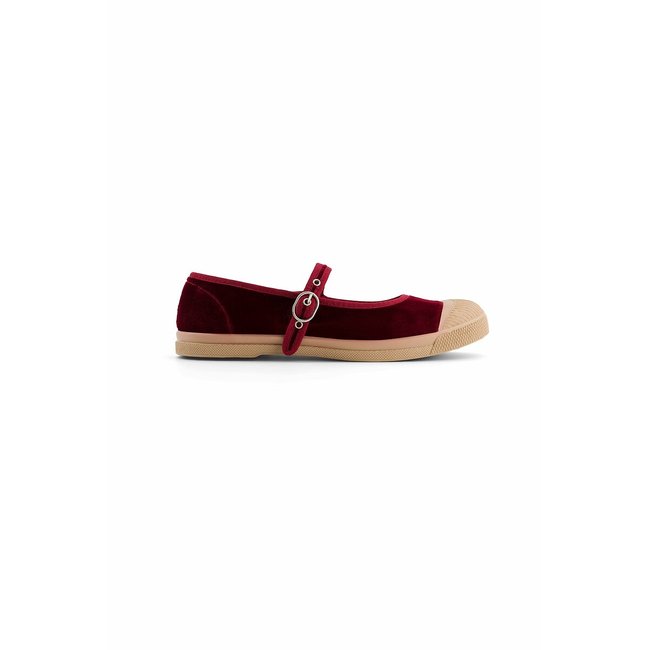 Zapatillas babies de terciopelo burdeos <span itemprop=