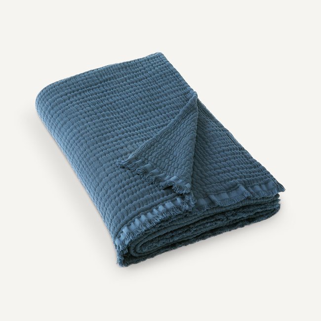 Plaid in garza di cotone 4 strati, Liso blu AM.PM