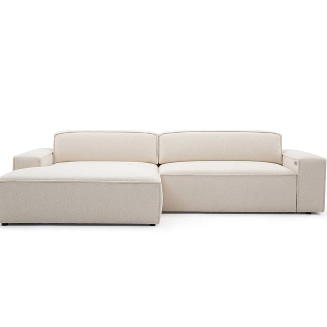 Canapé d'angle convertible 3 places en tissu chiné, ABEL Couleur beige <span itemprop=