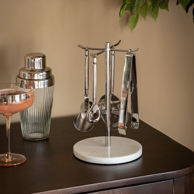 Stainless Steel and Marble Bar Tool Set, silver-coloured, ÉDITÉ
