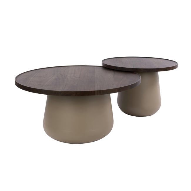 Table basse ronde bois d'acacia brun et métal (x2) NAKO Couleur beige <span itemprop=