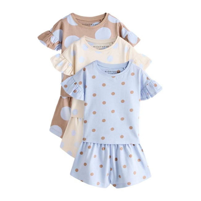 Pyjama short à pois, lot de 3 bleu/marron <span itemprop=