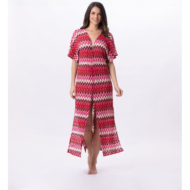 Kimono long en maille ajourée BAHIA 770 multicolore <span itemprop=