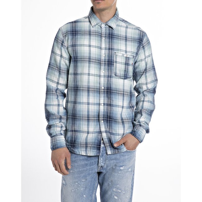 Camisa aos quadrados azul <span itemprop=