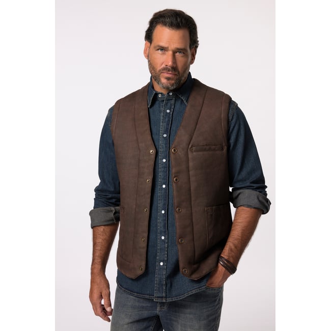 Gilet en cuir véritable, boutons noisette <span itemprop=