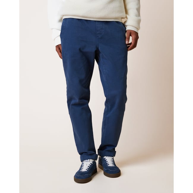 Pantalon élastique en tissu sergé bleu foncé <span itemprop=