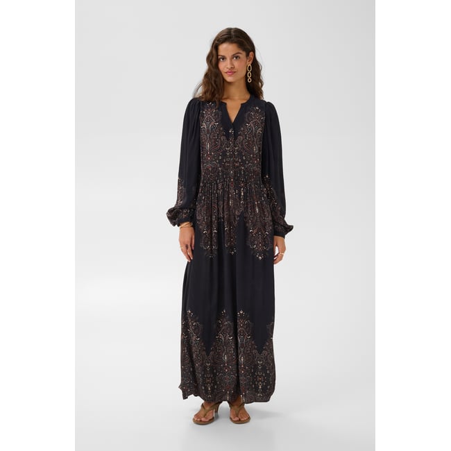 Robe noir black ethnic florals <span itemprop=