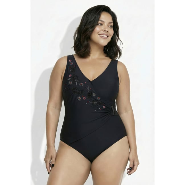 Maillot de bain effet cache-cœur noir <span itemprop=