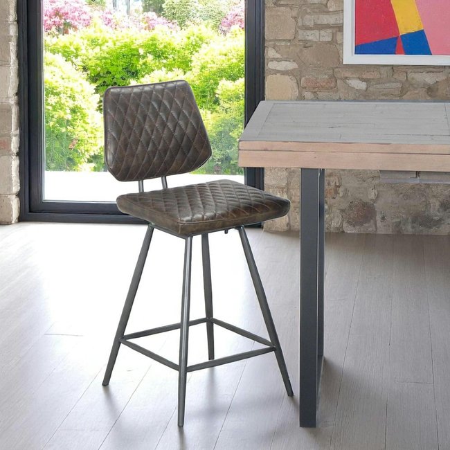 Chaise haute de bar style industriel siège capitonné marron et pied métal SALERNE - PIER IMPORT