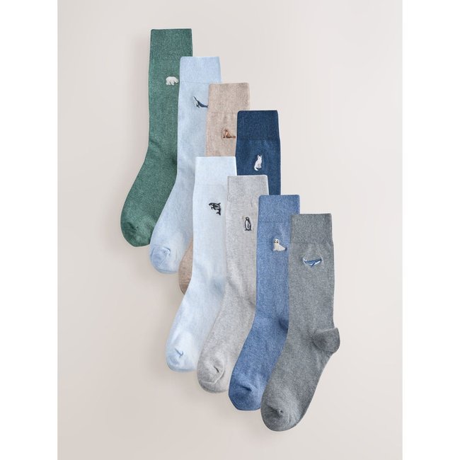 Chaussettes brodées, 8 paires animal arctique torsadé gris/bleu <span itemprop=