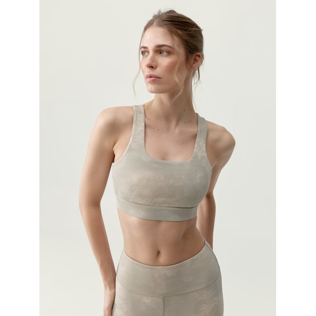Brassière de sport femme Alaya Maintien élevé effet gainant beige biscuit <span itemprop=