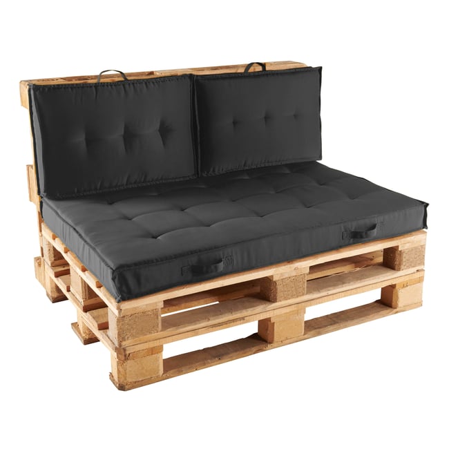 Ensemble canapé palette + coussins de jardin, CUZCO gris anthracite <span itemprop=