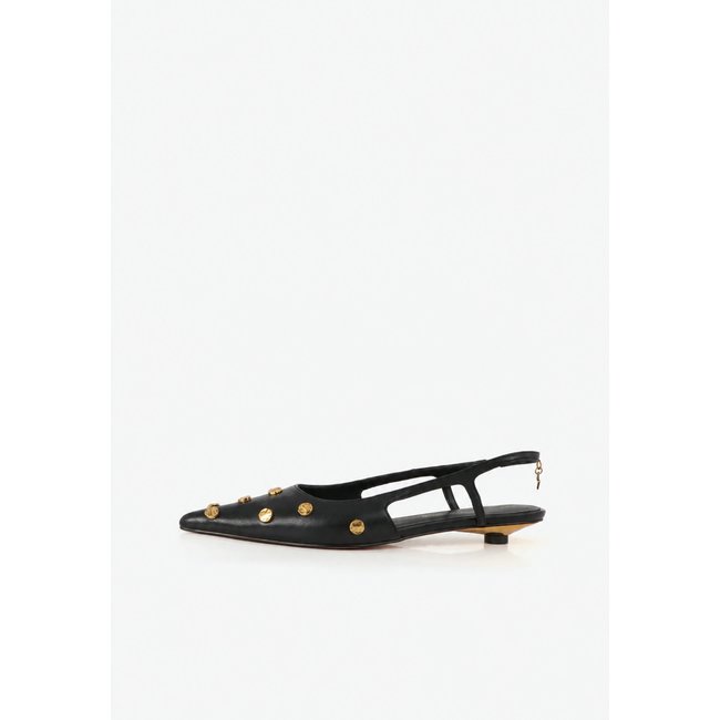Ballerines slingback à talon entonnoir et clous décoratifs noir <span itemprop=