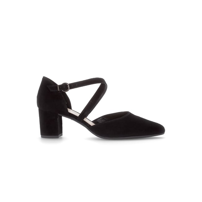 Escarpins en cuir à talon décroché noir <span itemprop=