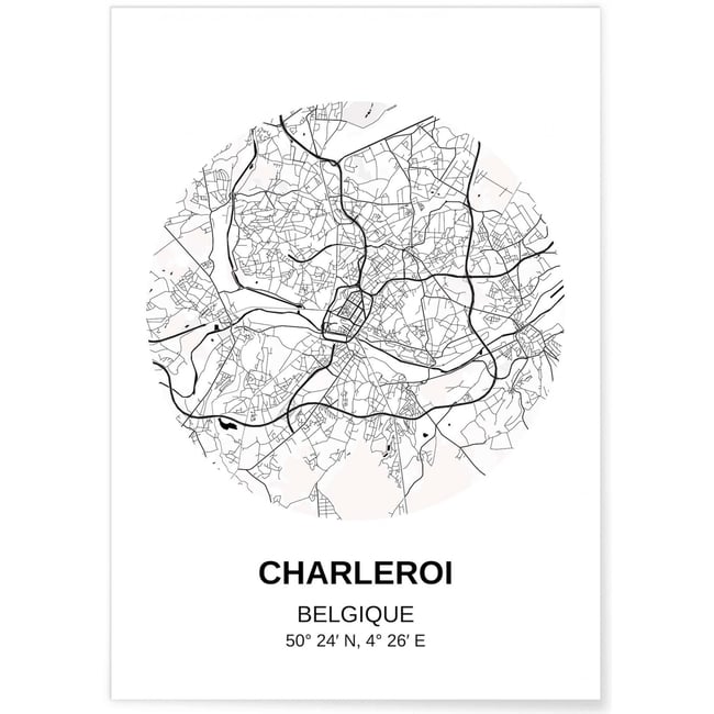 Affiche Carte Charleroi Couleur blanc <span itemprop=