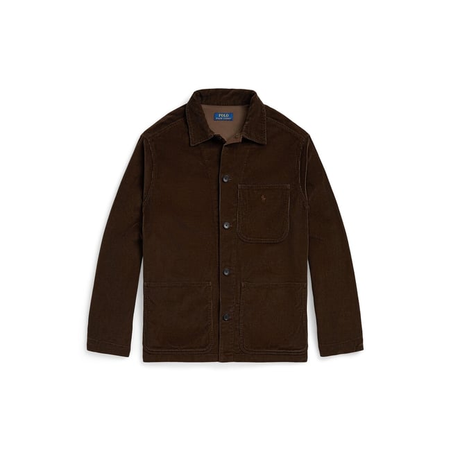 Surchemise utilitaire, en velours côtelé marron muscade <span itemprop=