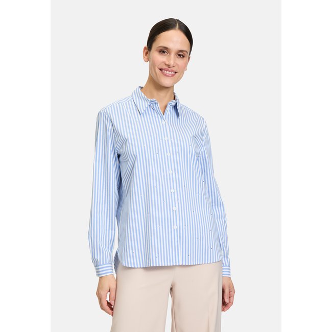 Chemisier à col blanc/bleu <span itemprop=