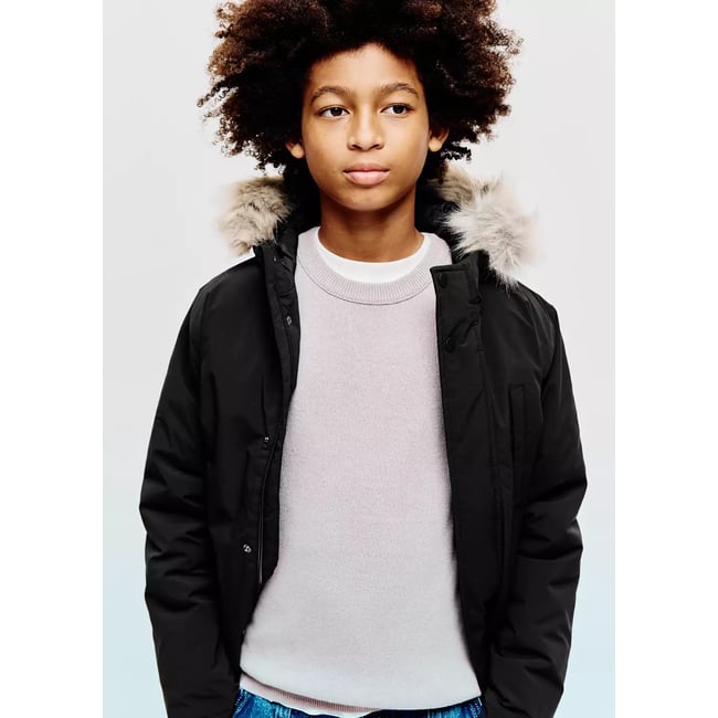 Anorak matelassé capuche imitation fourrure noir <span itemprop=