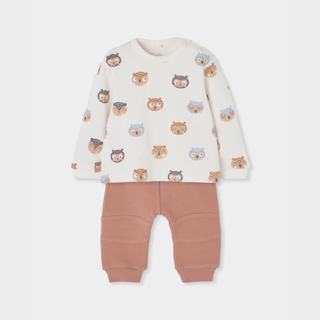 Ensemble maille bébé garçon imprimé hiboux multicolore <span itemprop=