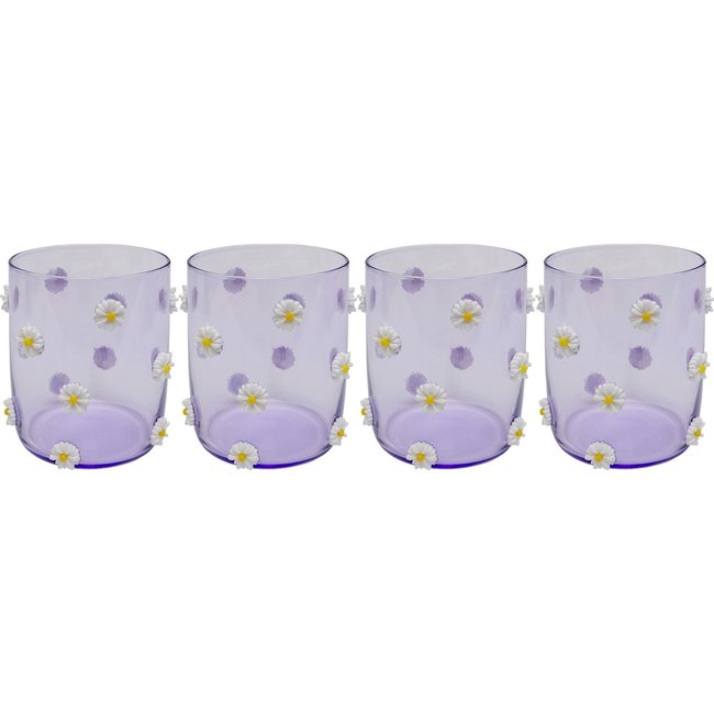 Lot de 4 verres à eau, PARTY FLOWERS Couleur violet <span itemprop=