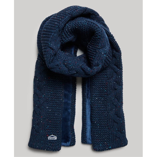 Écharpe en maille torsadée tweed bleu marine intense <span itemprop=