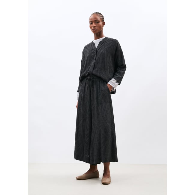 Pantalon large 7/8ème en flanelle jacquard anthracite <span itemprop=