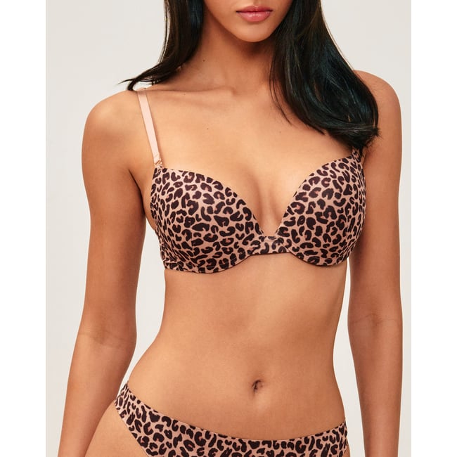 Soutien-gorge push-up microfibre léopard INVISIBLIZ PRI marron <span itemprop=