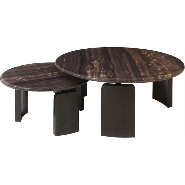 Table basse gigogne en marbre, Lot de 2 Couleur bordeaux veiné doré <span itemprop=