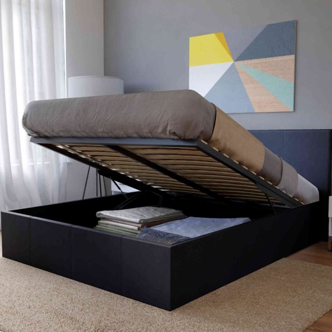 Lit coffre en métal, revêtement simili cuir Couleur noir <span itemprop=