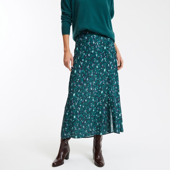 Falda estampada gráfica, larga estampado verde <span itemprop=