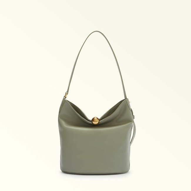 Sfera Soft M leather bucket bag with shoulder bag, sea green, FURLA