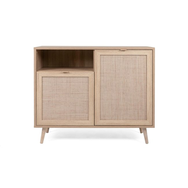 Petit buffet bohème 2 portes effet rotin SONA Couleur bois naturel <span itemprop=