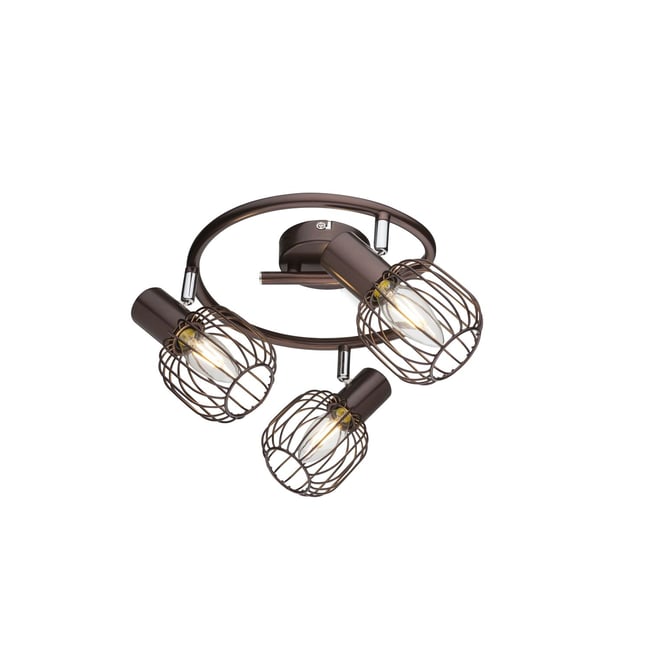 Plafonnier rond 3 spots en métal design industriel AKIN Couleur marron <span itemprop=
