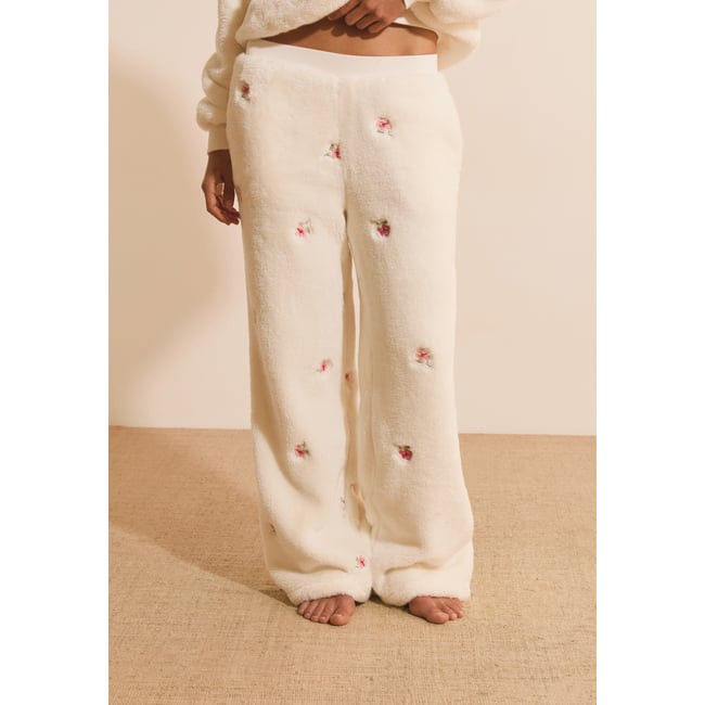 Pantalon de pyjama à motif floral BELLA ecru <span itemprop=