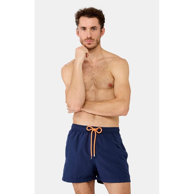 Short de bain en polyester recyclé uni bleu <span itemprop=