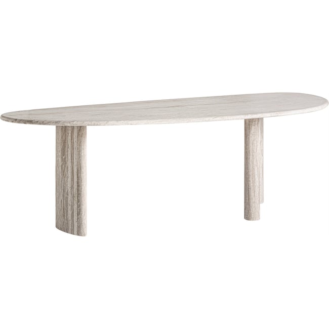 Table de salle à manger en travertin art déco Couleur blanc cassé marbré travertin <span itemprop=