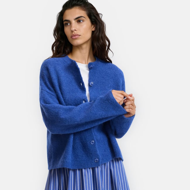 Cardigan en alpaga mélangé, Signature LYSANDRE bleu électrique <span itemprop=