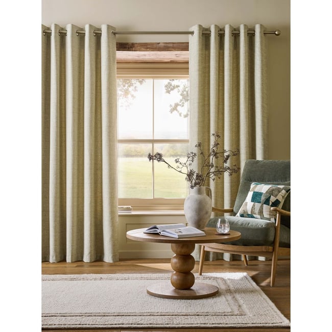 Rideaux doublés à carreaux brossés et œillets vert <span itemprop=