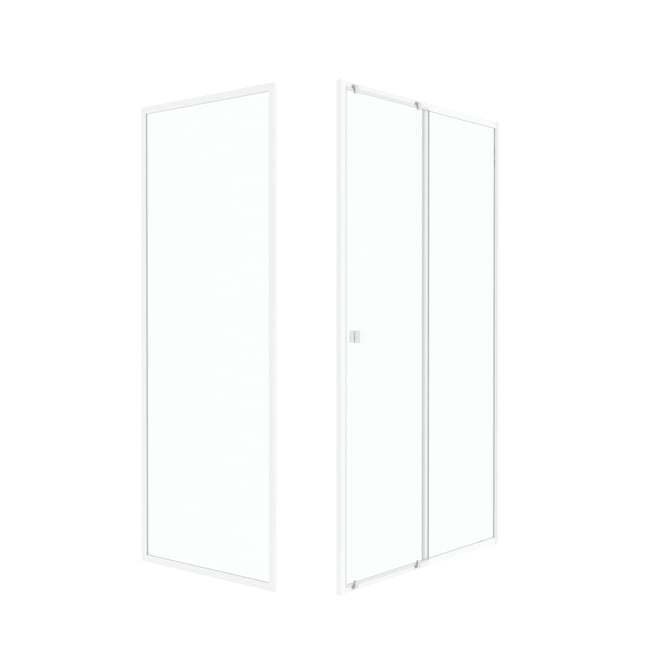 Porte de douche coulissante en verre trempé avec paroi de retour blanc <span itemprop=